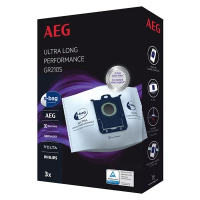 Image of AEG GR210S s Ultra Vacuum Cleaner (3 XXL Synthetic dust Bags for Long Lasting high Suction Performance, Optimal Filtration, Hygiene Closure, 5 Litre Volume, White)