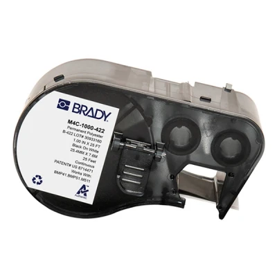 Image of Brady Polyester Label Tape for Printer BMP41/BMP51/BMP53/M511 Self Adhesive Labels Multi Purpose Black on White (25.40 mm x 7.62 m) M4C 1000 422