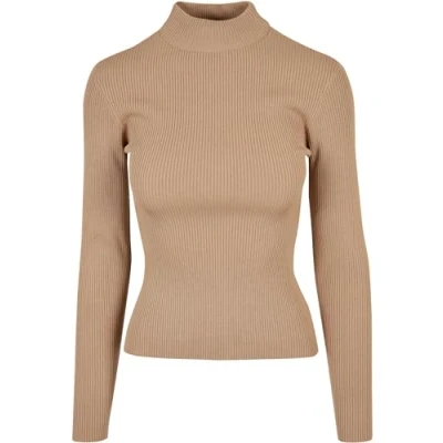 Image of Urban Classics Women&#039;s Ladies Rib Knit Turtelneck Sweater Sweatshirt, Union Beige, S