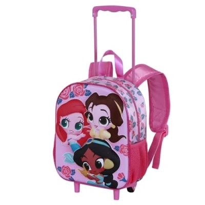 Image of Disney Princess Flowers Small 3D Backpack with Wheels, Pink, 26 x 34 cm, Capacity 7 L, Pink Princess, One Size, Wheels
