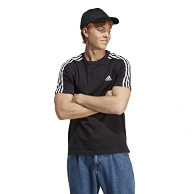 Image of adidas Sportswear Essentials 3STRIPES Sports Tshirt Black white, Men&#039;s, Size: XS, white