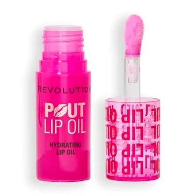 Image of Revolution, Lip Oil Pout Nourishing Tinted for Radiant Shine and Non Sticky, Vegan &amp; Cruelty Free, Pink Raspberry, 3 ml