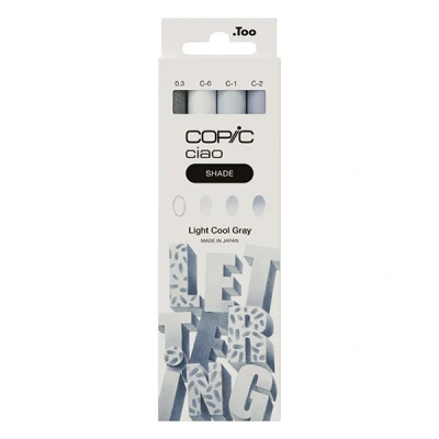 Image of Copic Ciao Shade Set Light Cool Grey, 3 Twin Markers with One Medium Width and Brush Tip, Includes Multiliner Grey 0.3 mm
