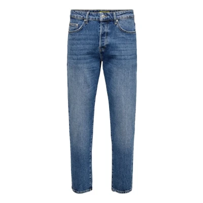 Image of Only &amp; Sons Onsyoke TAPE ONE MDB DOT Jeans Tapered Fit, Men&#039;s, Size: 38x32, Blau
