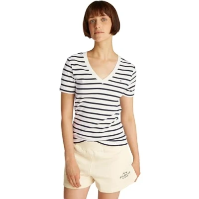 Image of Tommy Hilfiger NEW SLIM CODY Basic Tshirt Breton dark night navy, Women&#039;s, Size: XL, navy