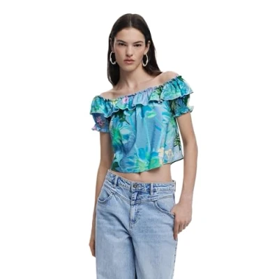 Image of Desigual Ruffle Blouse, Women&#039;s, Size: 14, Green