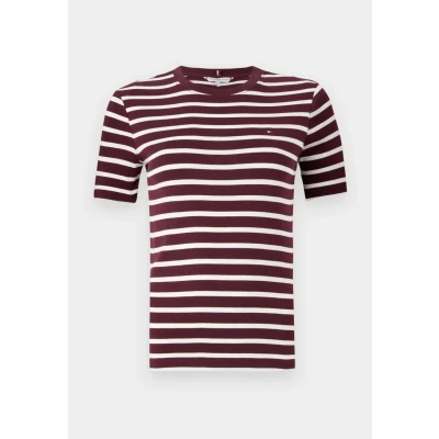 Image of Tommy Hilfiger SLIM CODY Print Tshirt, Women&#039;s, Size: XXS, Deep burgundy/ecru