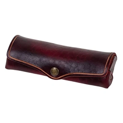 Image of MIKA 28071002 Glasses Case Small Genuine Saddle Leather Brown for and Visual Aids Box Men Women Storage Sunglasses Approx. 15 x 6 3 cm