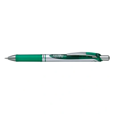 Image of Pentel EnerGel BL77 D Gel Ink Roller Ball Pen with Push Button Mechanism 0.35 mm Green (Pack of 12)