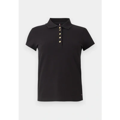 Image of Tommy Hilfiger GOLD Button SLIM Polo shirt, Women&#039;s, Size: XXS, Black