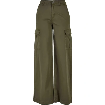 Image of Urban Classics WIDE LEG Twill Cargo trousers, Women&#039;s, Size: 33, Olive