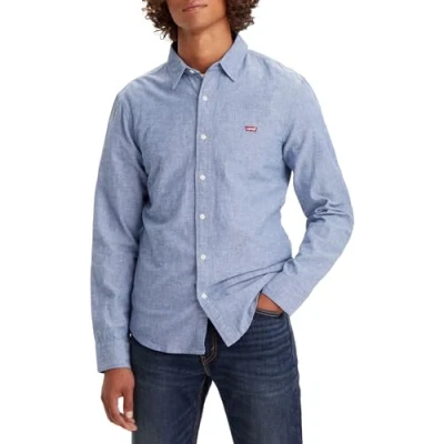 Image of Levi&#039;s Men&#039;s Long Sleeve Battery Housemark Slim Shirt, Navy Peony, XL