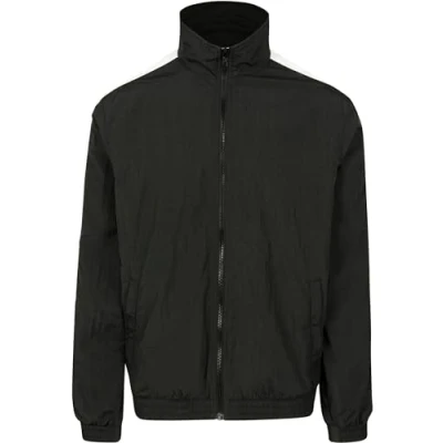 Image of Urban Classics Men&#039;s Striped Sleeve Crinkle Track Jacket, Black (Blk/Wht 00050), S