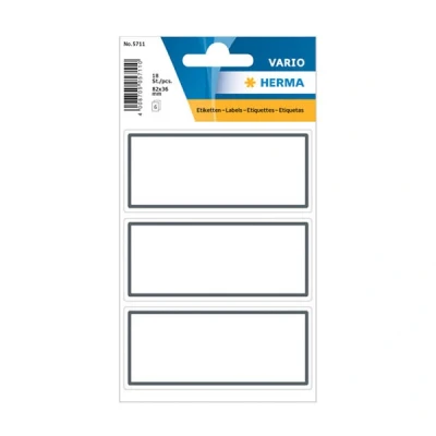 Image of HERMA 5711 Book Labels for Writing on Neutral Grey Border, 18 Pieces, 82 x 36 mm, Self Adhesive Stickers School, Children, Girls, Boys, Blank Stickers, White