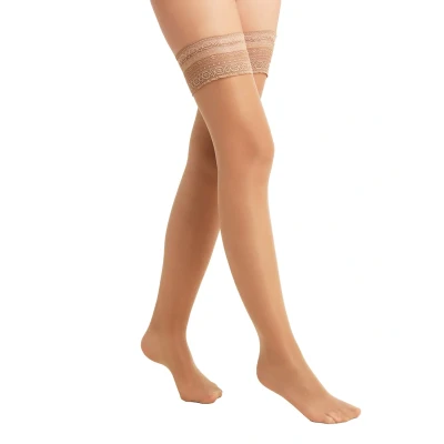 Image of FALKE Women&#039;s Seidenglatt 15 DEN W STU Sheer Plain 1 Pair Stay Ups, Skin colour (Powder 4169), S