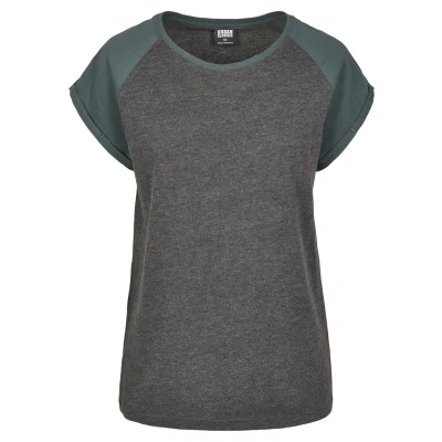 Image of Urban Classics Contrast Raglan Print Tshirt, Women&#039;s, Size: 3XL, Charcoal/bottlegreen