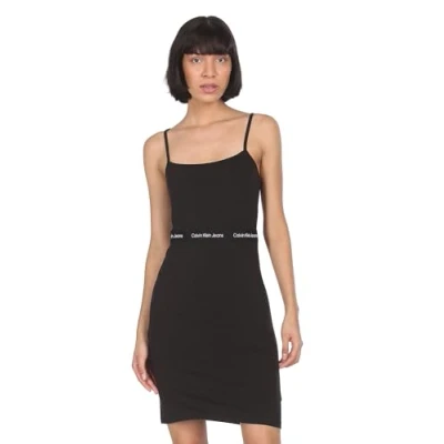 Image of Calvin Klein Jeans LOGO TAPE Strappy Dress Jersey dress, Women&#039;s, Size: XXS, Black