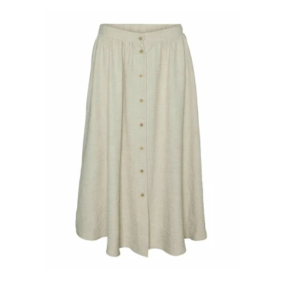 Image of Vero Moda ROCK Vmmelaney H/W Button CALF WVN EXP Aline skirt, Women&#039;s, Size: XS, Overcast