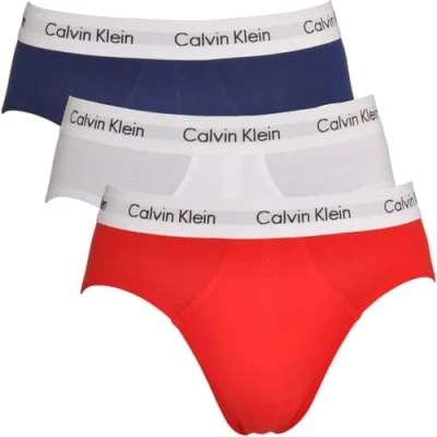 Image of Calvin Klein Men&#039;s Hip Briefs (Pack of 3), Multicolour (White/Red Ginger/Pyro Blue), S