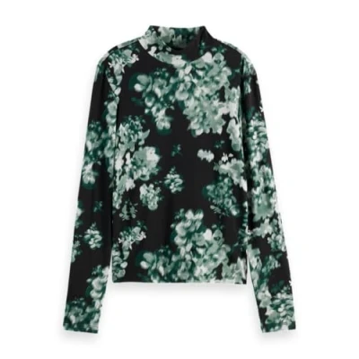 Image of Scotch &amp; Soda ALL OVER Printed MOCK NECK Long sleeved top, Women&#039;s, Size: XS, Park green