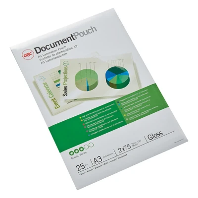 Image of GBC A3 2x75 Micron Gloss Laminating Pouches, Pack of 25, 3740486
