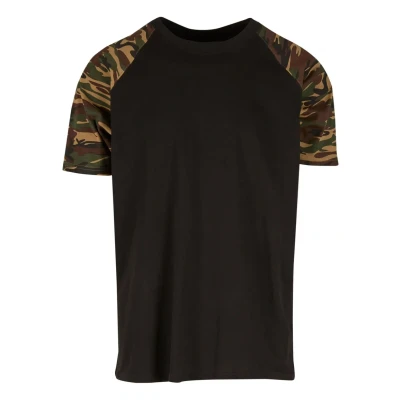 Image of Urban Classics Raglan Contrast Print Tshirt, Men&#039;s, Size: Small, Black/ ochre