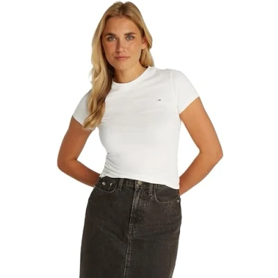 Image of Tommy Jeans SLIM C NECK TEE Basic Tshirt, Women&#039;s, Size: 12, White