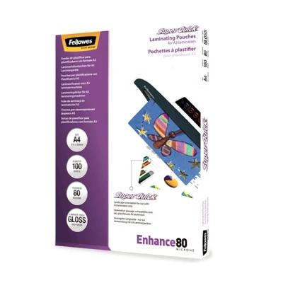 Image of Fellowes 100 x A4 SuperQuick Laminating Pouches 80 Micron (2 80mic) Longitudinal Sealed for A3 Laminators