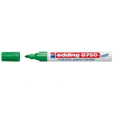 Image of edding 8750 industry paint marker green 1 pen round nib 2 4 mm for writing on dusty, slightly oily surfaces, tyres, metal, glass and wood permanent, waterproof
