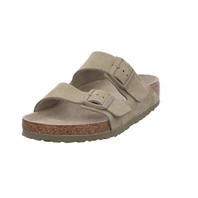 Image of Birkenstock Arizona SOFT Footbed Unisex Slippers, Size: 7.5, Faded khaki Suede