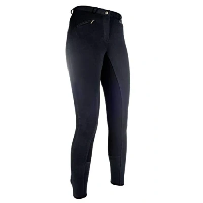 Image of HKM Unisex Children&#039;s Riding Trousers Basic Belmtex Grip 3/4 Trim Women&#039;s Trousers, Black/Black, 158 EU