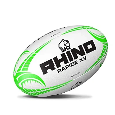 Image of Rhino Rapide XV Rugby Ball, White/Green, Size 3