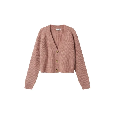 Image of NAME IT Girls&#039; Nkfholly Boxy Short Knit Card Noos Cardigan, Deauville Mauve, 122 128