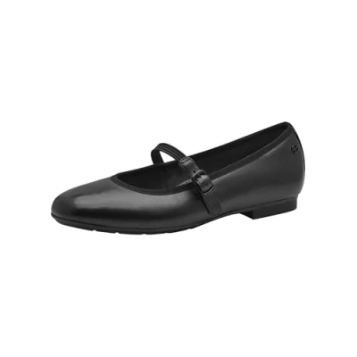 Image of Tamaris Comfort Women&#039;s Leather Ballet Flats with Velcro Fastening, black, 5 UK