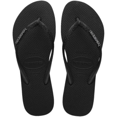 Image of Havaianas SLIM Glitter II Women Tbar sandals, Women&#039;s, Size: 7/7.5, Black Synthetics