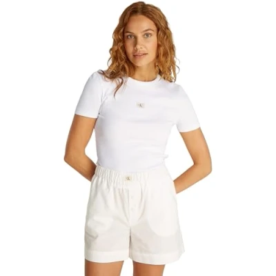 Image of Calvin Klein Jeans Label Fitted TEE Basic Tshirt, Women&#039;s, Size: 3XL, Brilliant white