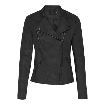 Image of Only Women&#039;s Lava Faux Suede Biker Long Sleeve Jacket, Grey (Black), 12