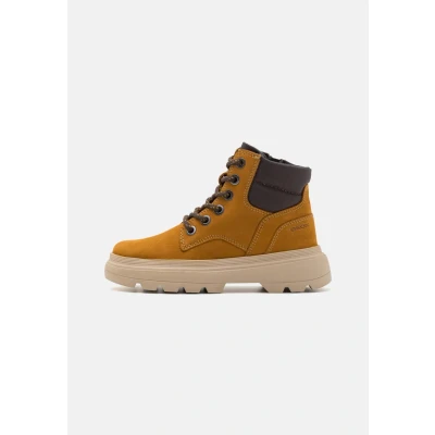Image of Geox Kiddartah BOY Laceup ankle boots for kids, Size: 12.5K, Dark yellow/brown Nubuck/textile