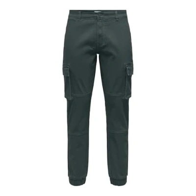 Image of Only &amp; Sons Onscam Stage CUFF Cargo trousers, Men&#039;s, Size: 28x30, Darkest spruce