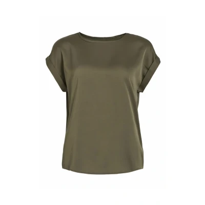Image of Vila Women&#039;s Variety S/S Satin Top Noos Short Sleeved Blouse, Dusty Olive, 18, 18