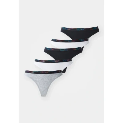 Image of Calvin Klein Underwear Thong ICON LOGO 5 PACK Thong, Women&#039;s, Size: XL, Black/white/grey heather