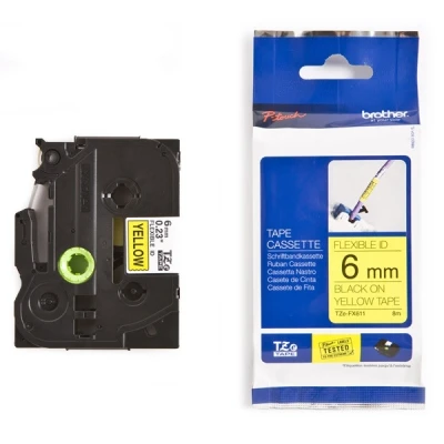 Image of Brother TZe FX611 Black on yellow Roll (0.6 cm x 8 m) 1 cassette(s) flexible tape for PT D210, D600, H110, H200, P Touch 1005, E550, H107, Cube Plus P710