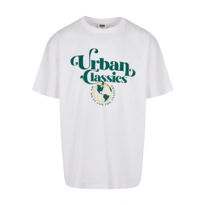 Image of Urban Classics Organic Globe LOGO TEE Print Tshirt, Men&#039;s, Size: Small, White