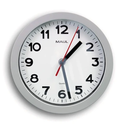 Image of Maul MAULstep Wall Clock Diameter 20 cm Quartz with Automatic Time Setting Modern for Office and Kitchen Large Easy Readability in Rooms Silver