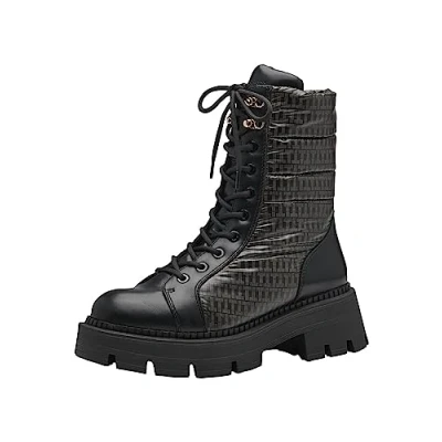 Image of Tamaris Laceup ankle boots, Women&#039;s, Size: 5, Black combi Imitation leather/ textile