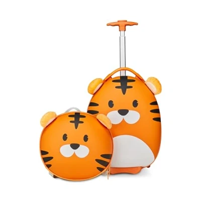 Image of SJ GANG STYLE JAM Trolley + Hard Backpack School Children, Fancy Animals, Orange, Lion Pattern, Anti tip Front Foot, and Leisure, Taglia Unica, Modern, One Size,