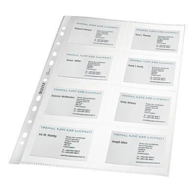 Image of Leitz Punched Plastic Business Card Pocket A4, Clear Gloss Finish, 105 Micron Polypropylene, Pack of 10, 47583003