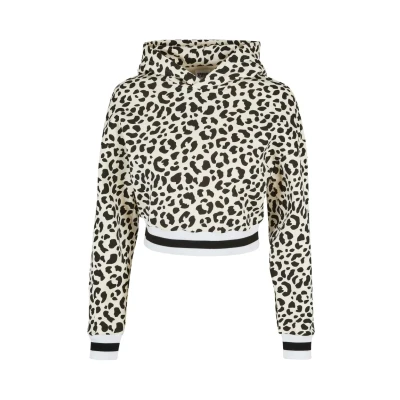 Image of Urban Classics Short AOP College Hoodie, Women&#039;s, Size: 4XL, White/sand/leo