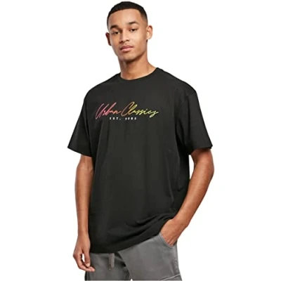 Image of Urban Classics Script LOGO Print Tshirt, Men&#039;s, Size: Large, Black