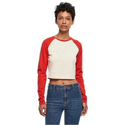 Image of Urban Classics Cropped Retro Baseball Longs Long sleeved top, Women&#039;s, Size: 3XL, Whitesand hugered